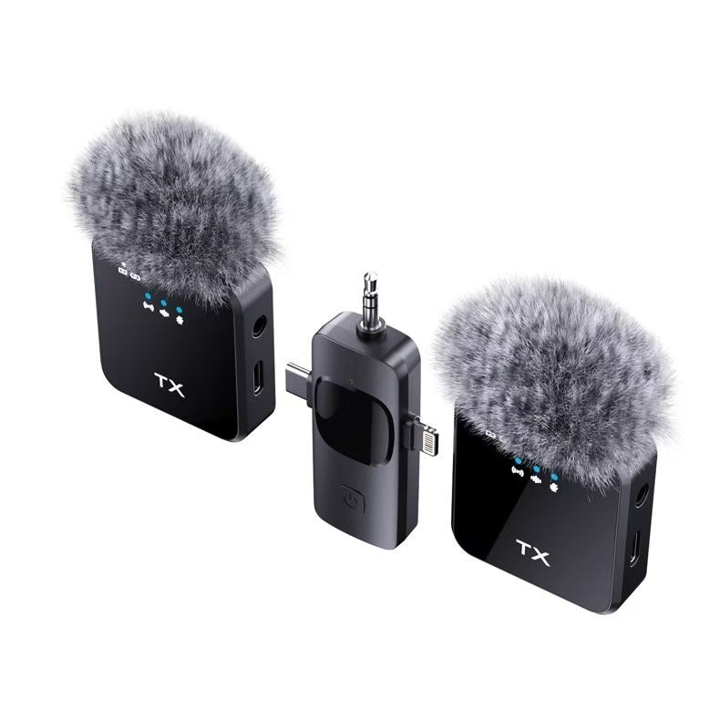 F11 - 2 3 - in - 1 Wireless Lavalier Microphone – Lightning/Type - C/3.5mm, Dual Mic, Manual Noise Reduction - Omnigift