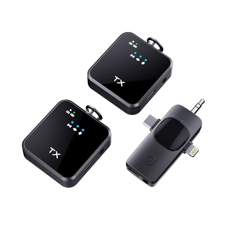 F11 - 2 3 - in - 1 Wireless Lavalier Microphone – Lightning/Type - C/3.5mm, Dual Mic, Manual Noise Reduction - Omnigift