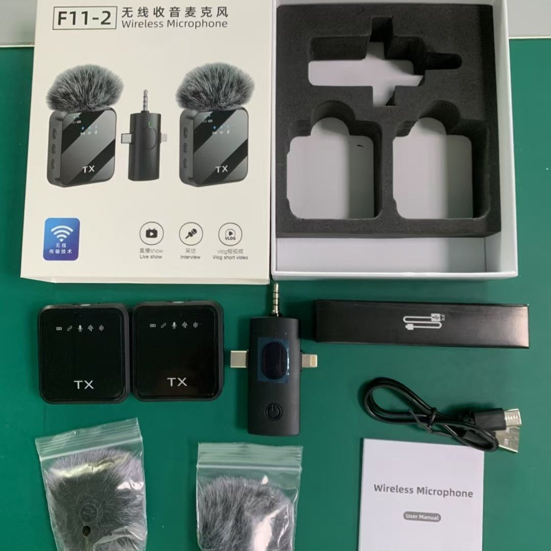 F11 - 2 3 - in - 1 Wireless Lavalier Microphone – Lightning/Type - C/3.5mm, Dual Mic, Manual Noise Reduction - Omnigift