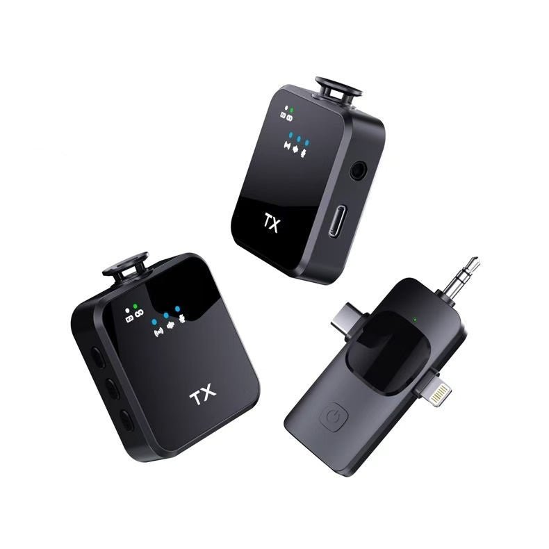 F11 - 2 3 - in - 1 Wireless Lavalier Microphone – Lightning/Type - C/3.5mm, Dual Mic, Manual Noise Reduction - Omnigift