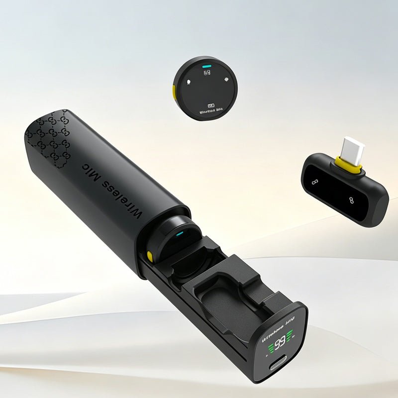 J10 Wireless Lavalier Microphone with 50m Range | Long Battery Life Clip - On Mic with pulling Charging Case - Omnigift