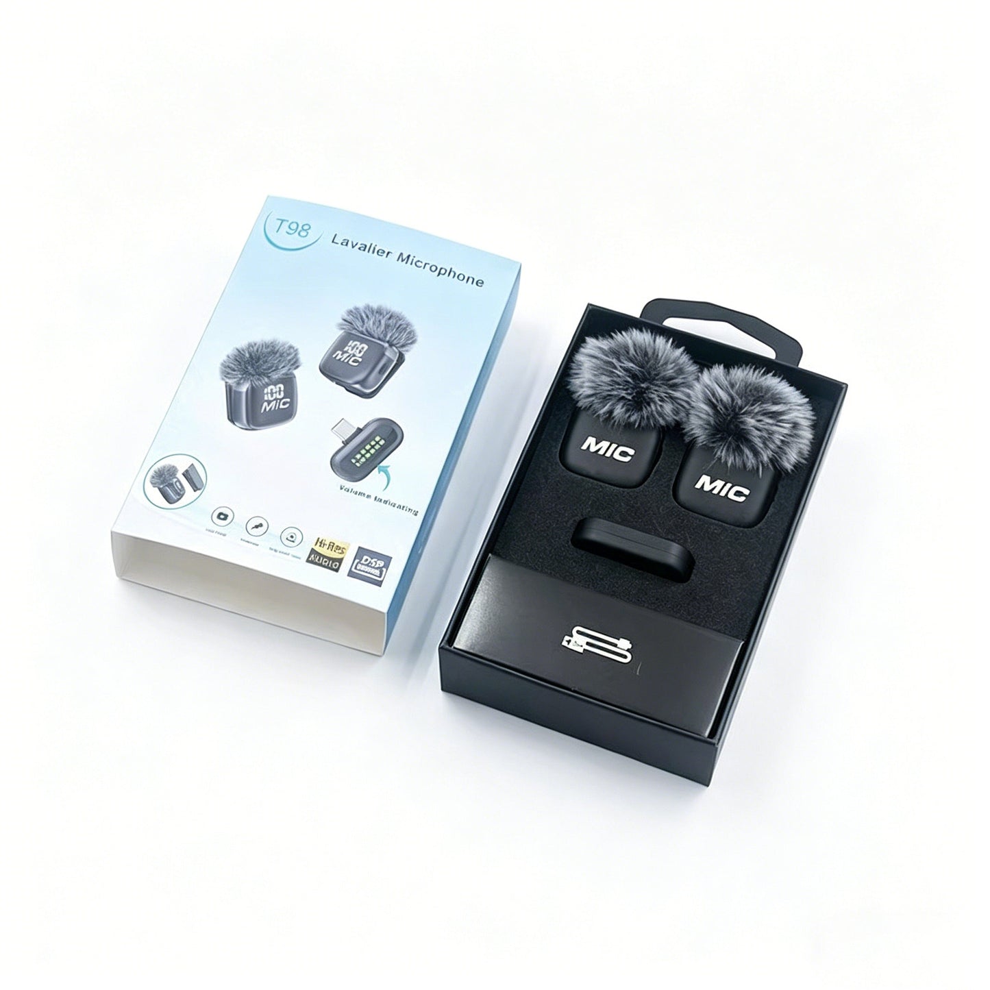 T98 Multi - Function Wireless Lavalier Microphone System | Dual Mic with Echo, Speaker Output & Battery Display - Omnigift