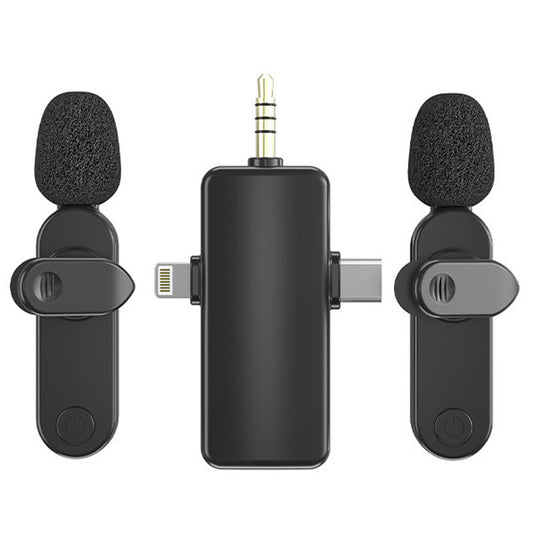 H18 wireless microphone with 3-in-1 receiver for iPhone, Android, and 3.5mm jack compatibility