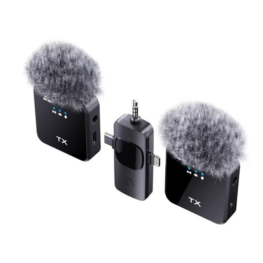 F11 - 2 3 - in - 1 Wireless Lavalier Microphone – Lightning/Type - C/3.5mm, Dual Mic, Manual Noise Reduction - Omnigift