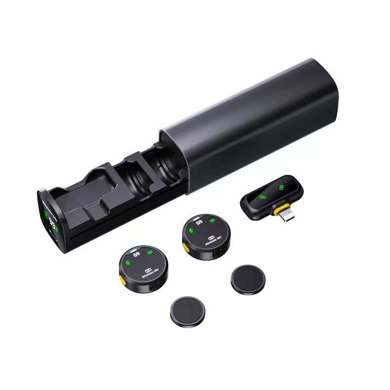 H26 BlueXun Dual Wireless Lavalier Microphone – Auto Noise Cancelling, Reverb & Pause Mode, Slide Charging Case, 6–7H Battery, Plug & Play Dual Mic for iPhone & Type - C - Omnigift