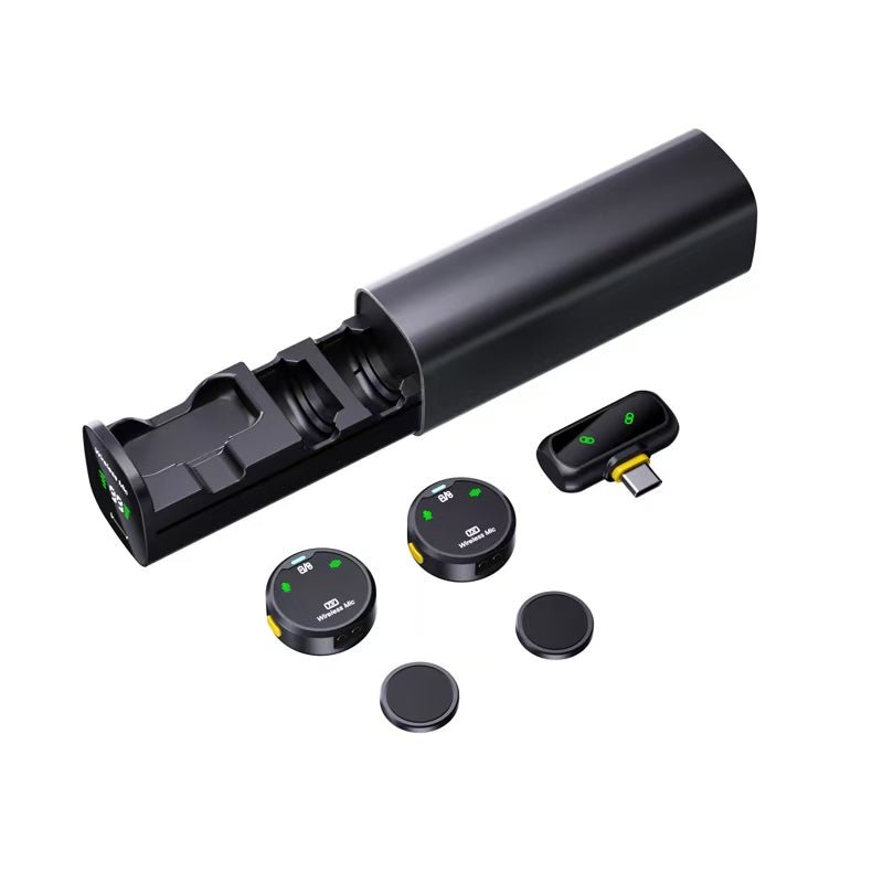 H26 BlueXun Dual Wireless Lavalier Microphone – Auto Noise Cancelling, Reverb & Pause Mode, Slide Charging Case, 6–7H Battery, Plug & Play Dual Mic for iPhone & Type - C - Omnigift