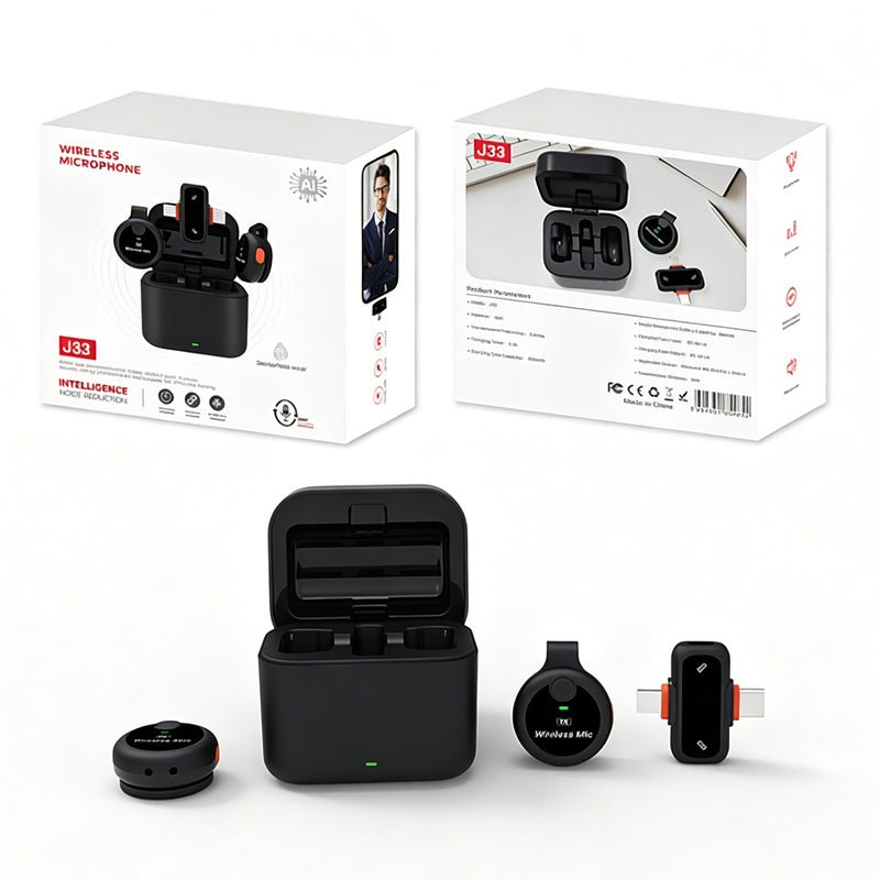 J33 Universal Wireless Lavalier Microphone with AI Noise Reduction | Compatible with iPhone & Android - Omnigift