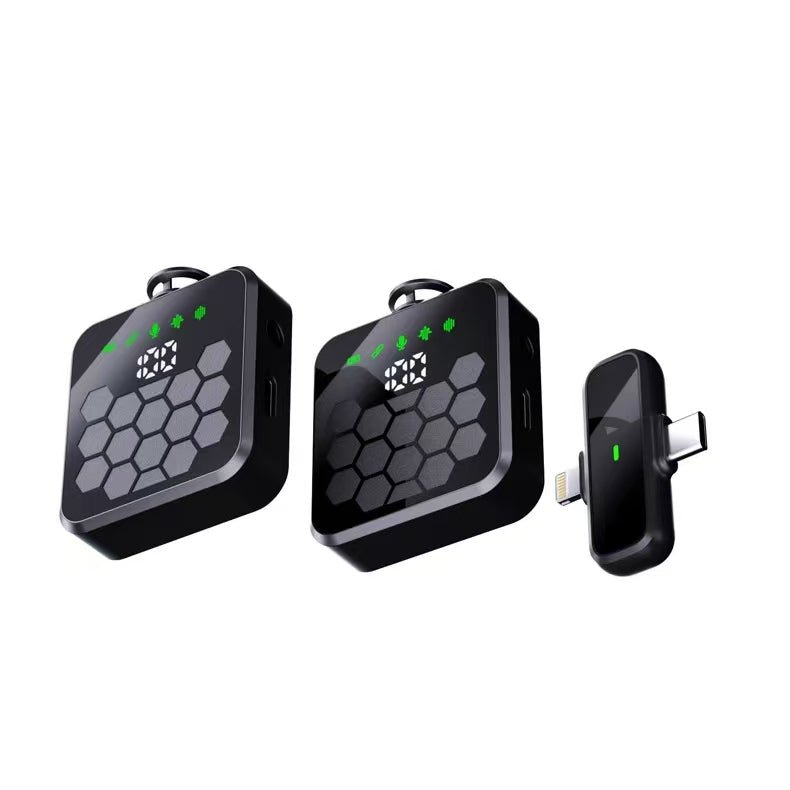QY66 Dual Wireless Clip Mic 2 - in - 1 (iPhone & Type - C) – Plug & Play, Noise Cancelling, Reverb, Volume Adjustment, 30ms Low Latency, 20–30m Range, Windproof, Rechargeable Receiver - Omnigift