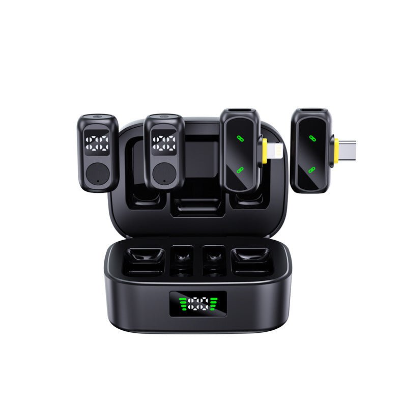 QY88 BlueXun Dual Receiver Wireless Lavalier Set – 2 Transmitters & 2 Converters, Plug & Play Mic with Reverb, Noise Control, Volume Adjustment, Charging Case, 30ms Delay, Black/White - Omnigift