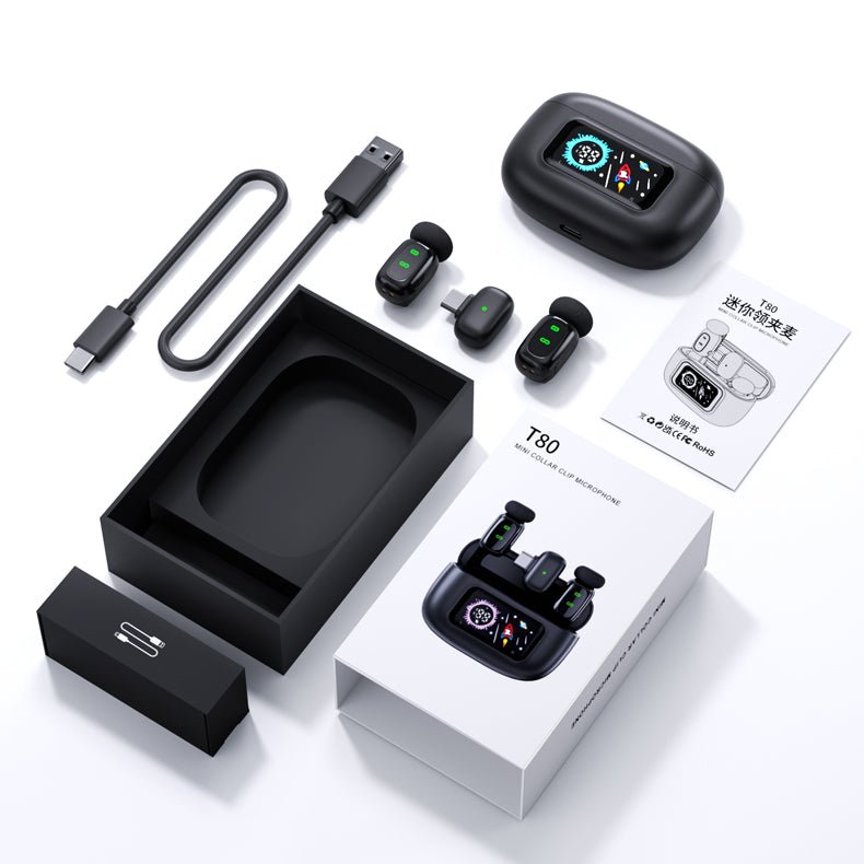 T80 Wireless Lavalier Microphone with Charging Case | 50m Range, 70dB SNR, 30ms Low Latency Clip Mic - Omnigift