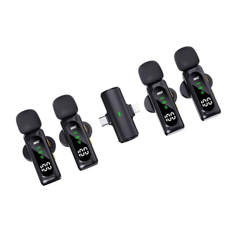 T90 1to4 Wireless Lavalier Mic 1 - to - 4 – Dual iPhone/Type - C Clip Microphone for Live Streaming, Interviews, Video, Noise Cancelling, Reverb, 30ms Low Latency, 5H Battery - Omnigift