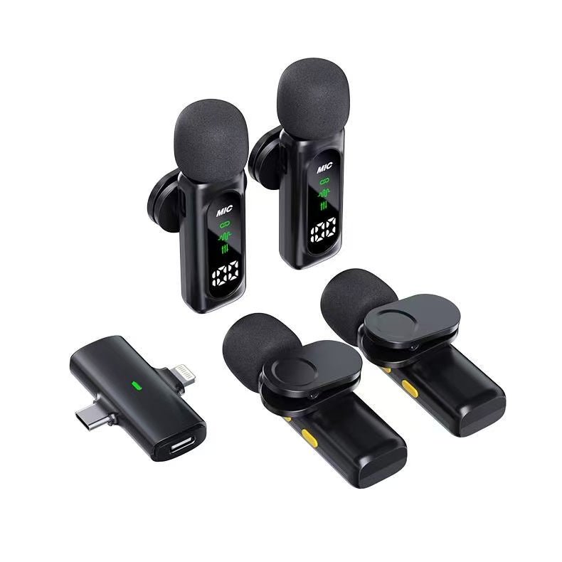 T90 1to4 Wireless Lavalier Mic 1 - to - 4 – Dual iPhone/Type - C Clip Microphone for Live Streaming, Interviews, Video, Noise Cancelling, Reverb, 30ms Low Latency, 5H Battery - Omnigift