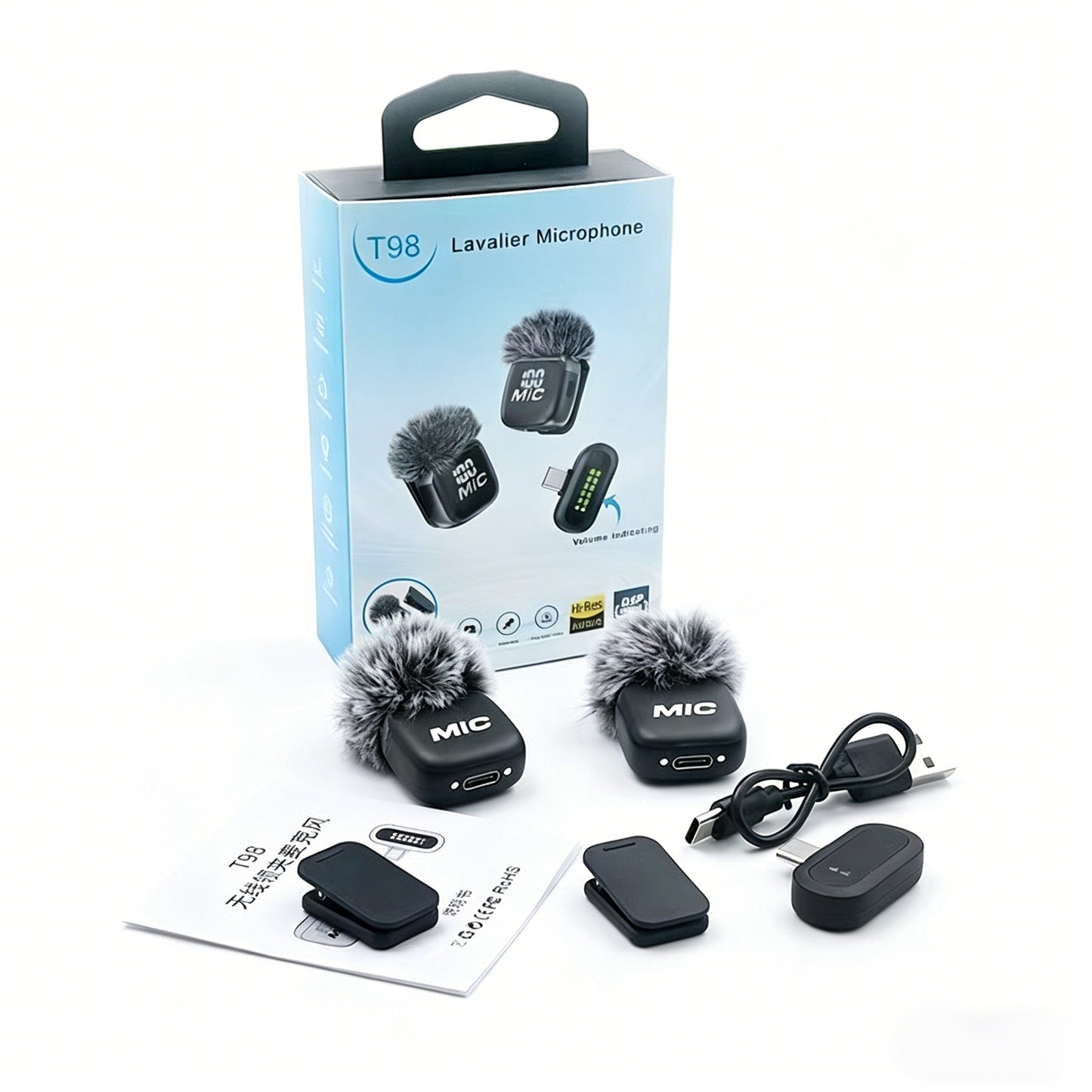 T98 Multi - Function Wireless Lavalier Microphone System | Dual Mic with Echo, Speaker Output & Battery Display - Omnigift